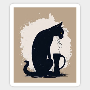 Black cat with coffee Sticker